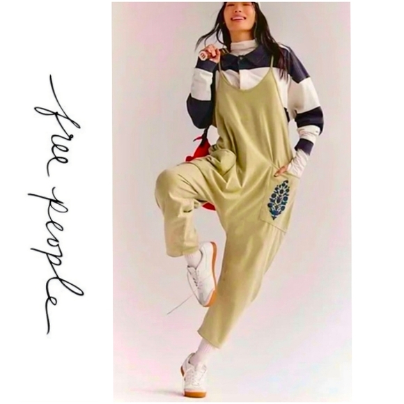 Free People Pants - New Free People Hot Shot Logo Onesie Moss Combo L